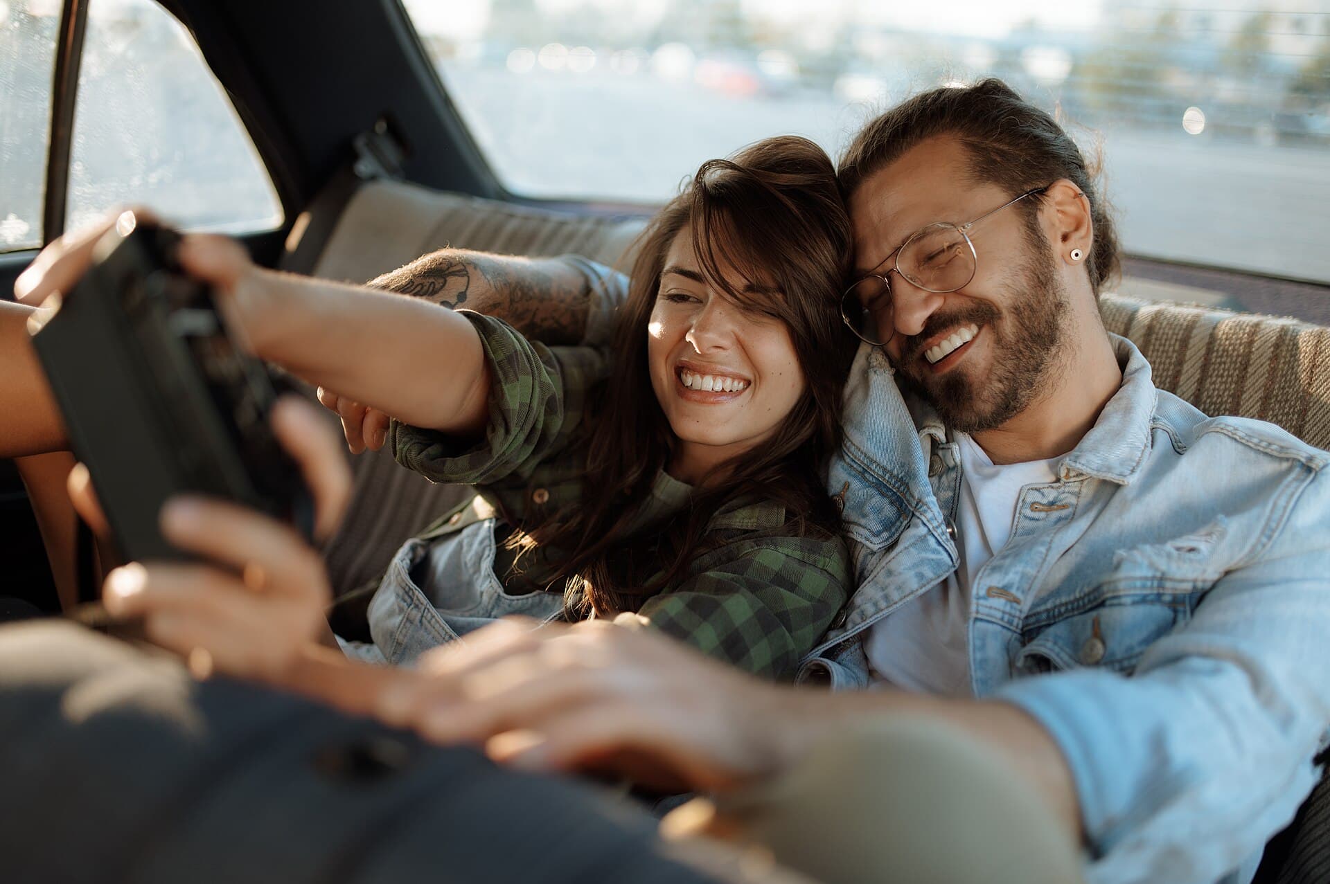 Couple riding together in a car