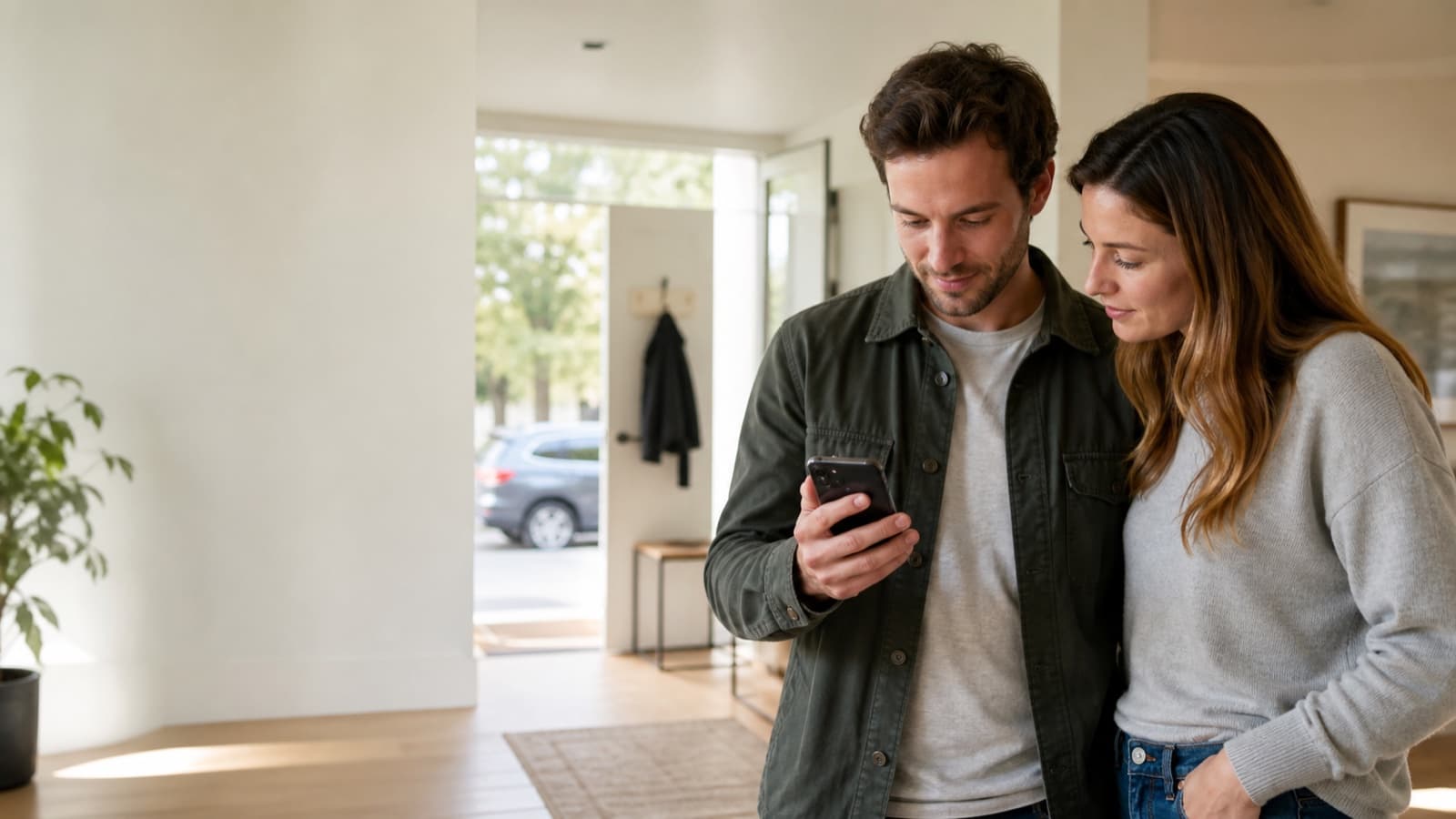 Couple reviewing insurance options together at home with a laptop and phone